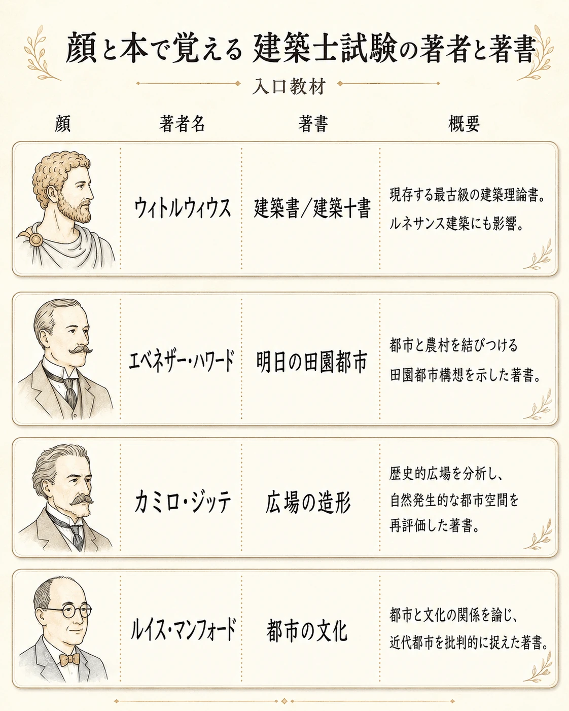 ウィトルウィウス、ハワード、ジッテ、マンフォード