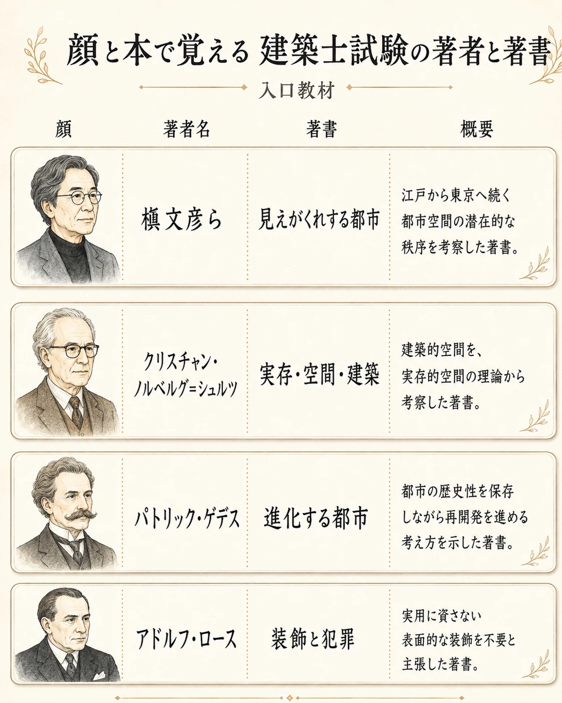 槇文彦、ノルベルグ=シュルツ、ゲデス、ロース