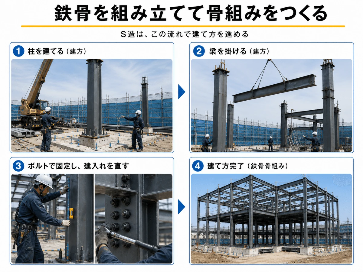 鉄骨造の建方の流れ