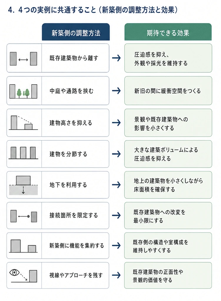 既存建築物を残すときの新築側の調整方法