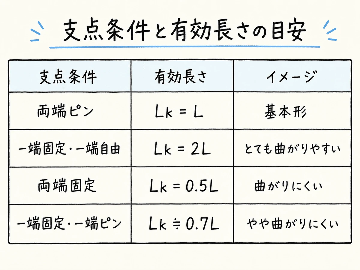 支点条件と有効長さの目安