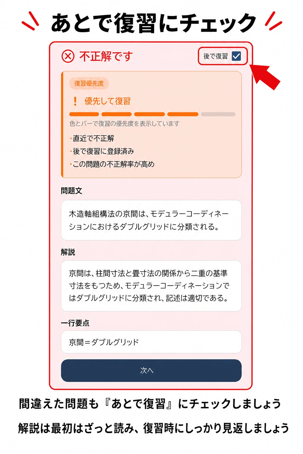 迷った問題は「あとで復習」にチェック
