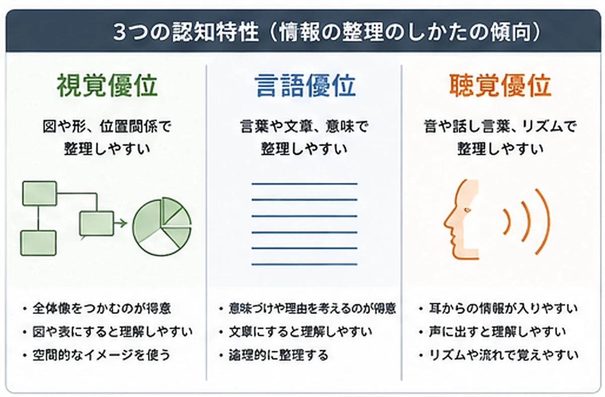 視覚・言語・聴覚の3つの入口