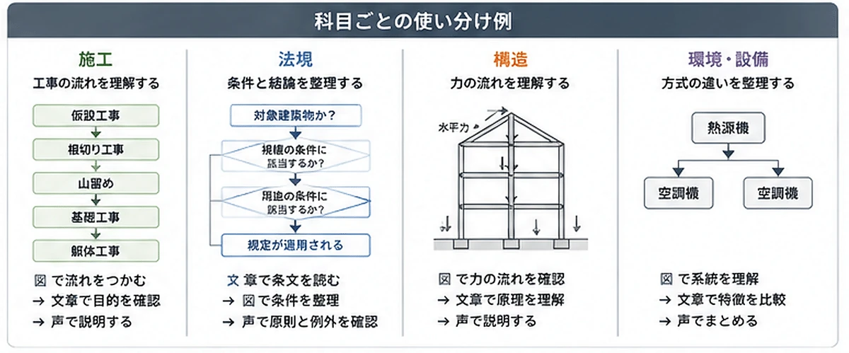 科目ごとの入口の使い分け例